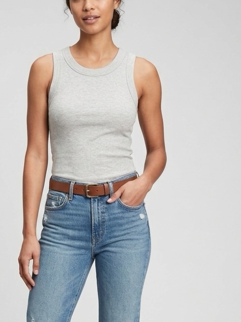 LNA Clothing Revolve Cream Ribbed Knit Tank Top Medium